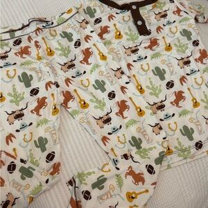 Kickee pants Western Print Pajama Set - rodeo Cream with Brown & Green Accents